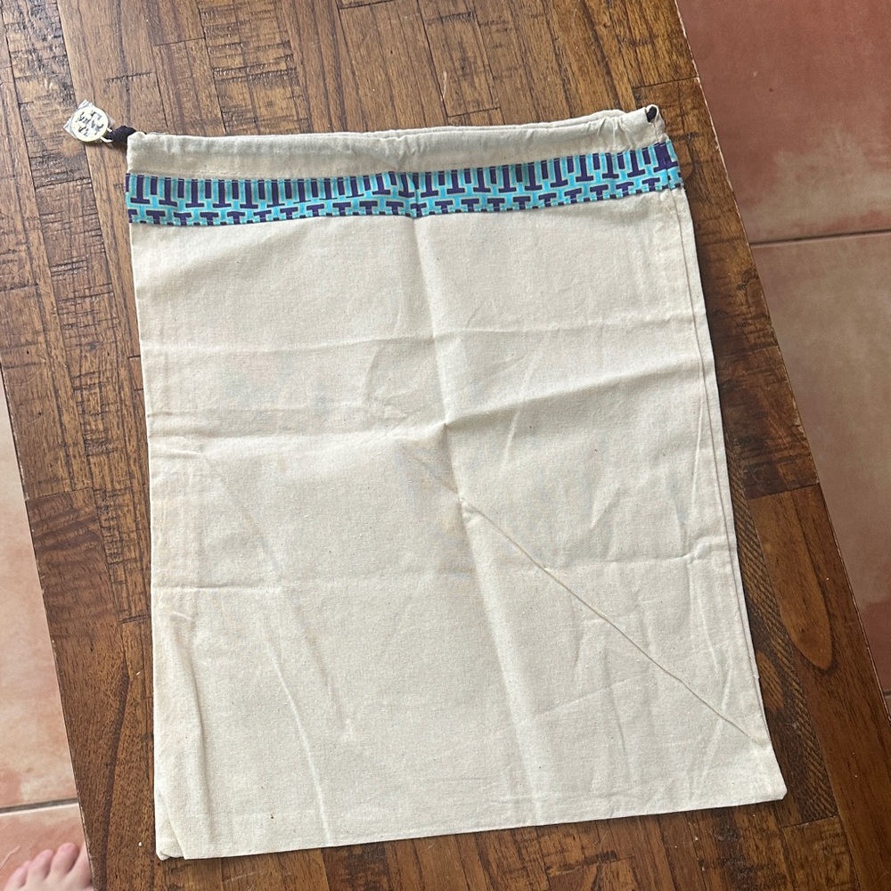 Tory Burch Beige and Blue Drawstring Bag dust bag